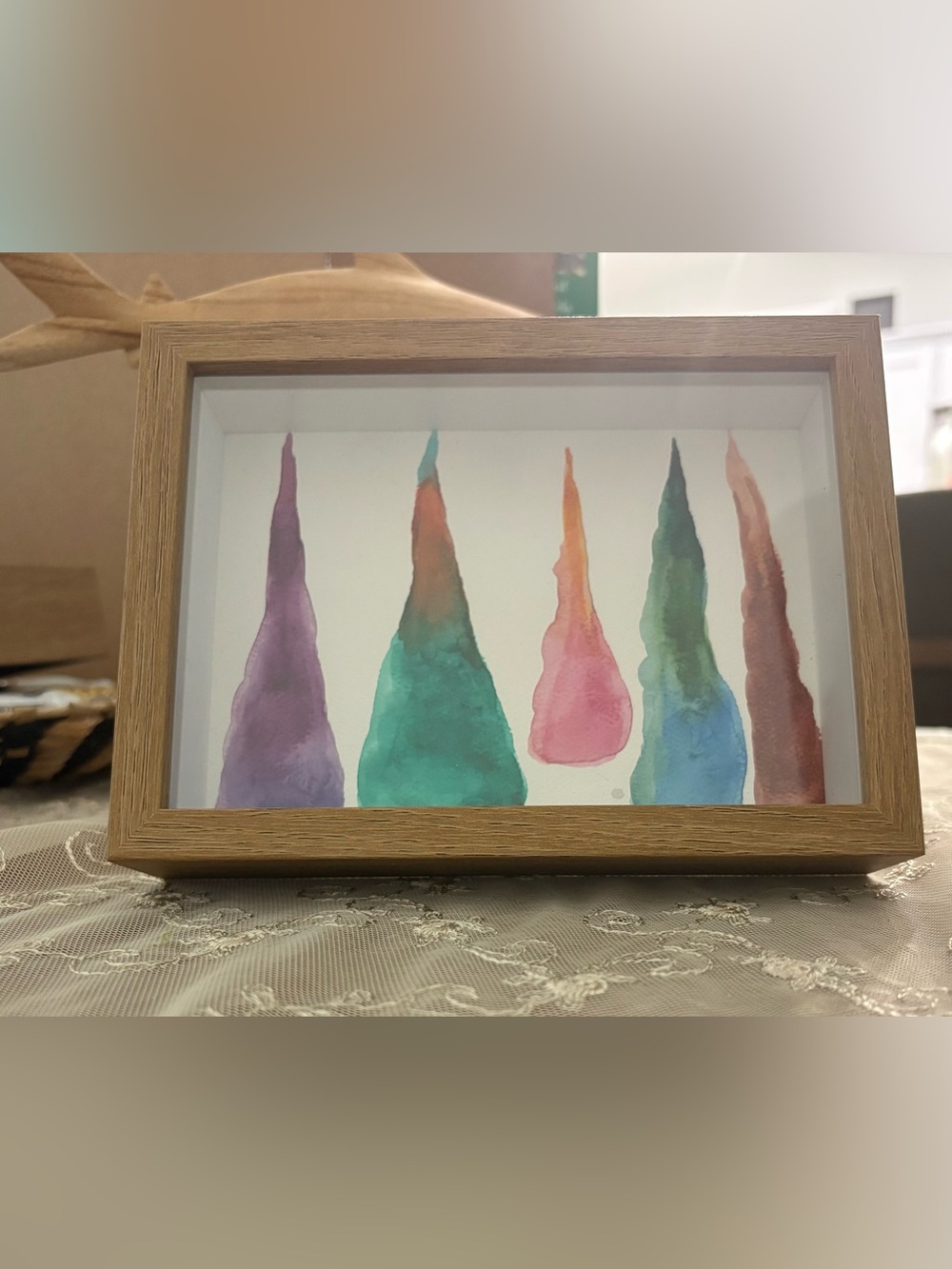 Watercolor stalagmites Framed Art - Purple, Teal, Pink original painting.